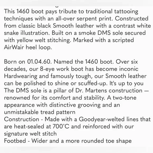 NEW Dr. Martens 1460 Wild Serpant Smooth Black Leather Boots Size 5 Women’s - Picture 9 of 9